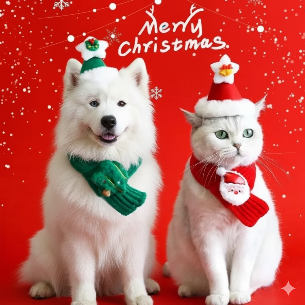 Collar Red Pet Christmas Scarf Green Wool Warm Scarf Santa's Hat