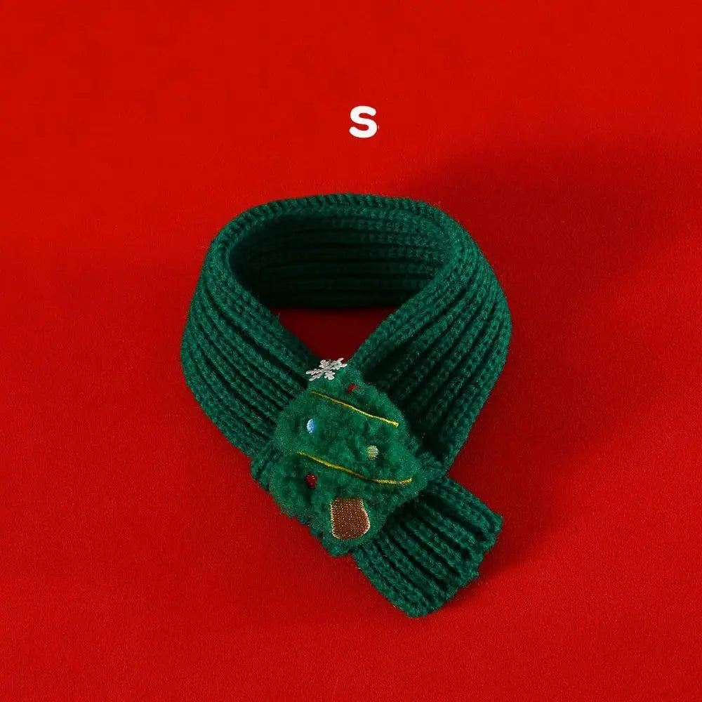 Collar Red Pet Christmas Scarf Green Wool Warm Scarf Santa's Hat