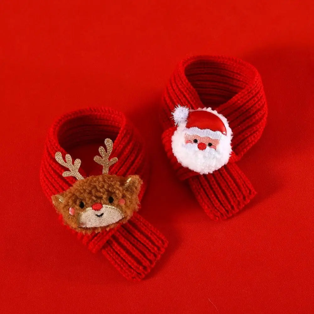 Collar Red Pet Christmas Scarf Green Wool Warm Scarf Santa's Hat