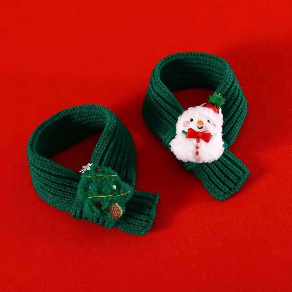 Collar Red Pet Christmas Scarf Green Wool Warm Scarf Santa's Hat